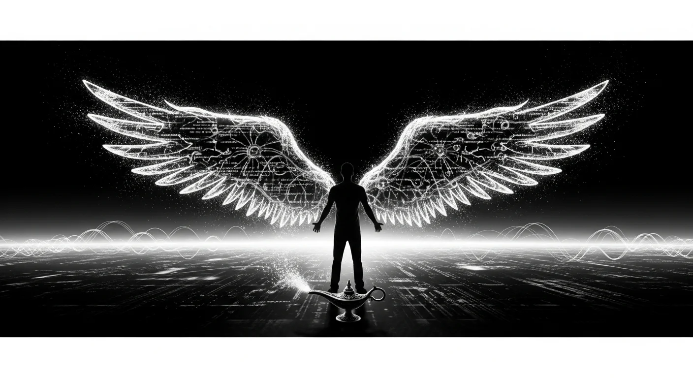 Özgürlük: veri kanatlarıyla dijital ufukta duran insan